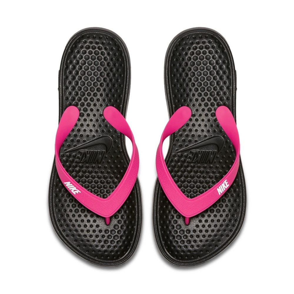 Nike Black and Pink Slippers